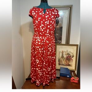 RM LL Women’s Red White Polka Dots Stretch Cap Sleeve Keyhole Dress Size 8
